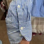 J.Crew  Women’s Slim Navy and White Striped Button Down Shirt Size 10 Photo 1