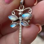 Rainbow Moonstone Dragonfly Sterling Necklace Silver Photo 1