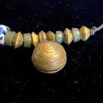 Green Jasper, bone and bronze trading beads vintage tribal necklace Blue Photo 7