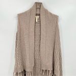 Matilda Jane  tan open front fringe long line sleeveless cardigan sweater vest XS Photo 2