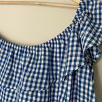 Lauren James  Womens‎ Medium Blue Gingham One Shoulder Top Blouse Ruffle Photo 1