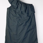 J.Crew  Black Ruffled One Shoulder Linen Cotton‎ Mini Dress Size M Boho Preppy Photo 0