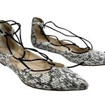 Raye Paige Leather Black & White Snakeskin Lace Up Flats Photo 0