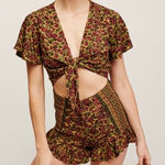Free People  Surf Date Multicolor Floral Short Sleeve Cutout Tie Romper Shorts 4 Photo 0