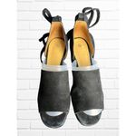 Fly London Women's Size 38 D'Orsay Block Heels Black Suede Ankle Lace Tie Up Photo 1