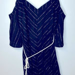 Trina Turk  Black Cold Shoulder Gold Metallic‎ Stripe Rope Belt Dress Photo 0