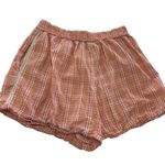 Free People  Shorts Womens Small Orange Pink Plaid Boho Crochet Trim‎ 100% Cotton Photo 1