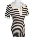 The Workshop Crocheted‎ Midi Dress S Brown Striped Collared Retro Cotton Knit Photo 4