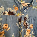 Loft Popover Blouse Light Blue Metallic Floral Photo 4