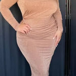 JLUXLABEL ‎ Kara Mock Neck Bodycon Midi Dress Gold Tan 2XL Photo 0