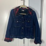 Faherty‎ Andie Denim Jacket Red Plaid Shearling Sherpa Lined size large Gorpcore Blue Photo 1