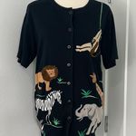 Bechamel Medium Black Animal Embroidered Button Down Short Sleeve Cardigan Photo 1