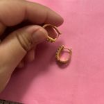 Elegant Gold and Pink‎ Floral Earrings Photo 2