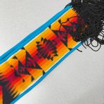 Aztec Blanket Scarf Chief Joseph Southwest Blue Orange Fringe 7x83" *Moth Holes Photo 5