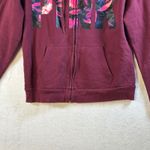 PINK - Victoria's Secret  Burgundy Floral Logo Zip Up Hoodie Sweatshirt Size S Photo 3