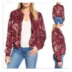 KAS New York Burgundy Velvet Paisley Ashlyn Burnout Bomber Jacket Size XS Purple Photo 1