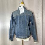 FMX Distressed Denim Jacket Frayed Collar Cuffs Hem Button Front Pockets Blue Size 2 Photo 5