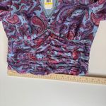 Jessica Simpson NWT‎  Laira Paisley Blouse Sz M Ruched Long Sleeve V Neck Cropped Photo 13