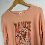 Aerie  Dance Club Long Sleeve Thermal Waffle Knit Top Sz Small Peach Disco Ball Photo 3