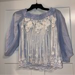 Alexis  blue/white off the shoulder blouse White Lace Embroidered Small Photo 1