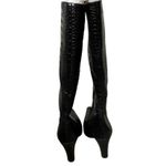 Gianni Bini Leather Knee High Stiletto Boots Sz 8 Black Crocodile Pointed Toe Photo 4