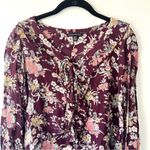 American Eagle Floral Blouse Shirt Purple Flowy Long Sleeve Photo 1