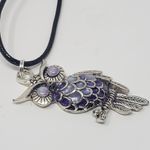 Handmade Owl w/ Lavender & Purple Metallic Resin Necklace Photo 4