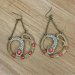 Bebe Vntg  Rhinestone Beaded Snake Dangle Statement Earrings Gold‎ Coral Orange Photo 5