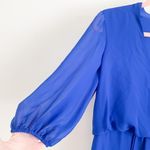 Taylor Royal Blue Azure Chiffon V neck High Low Midi Dress Medium Photo 11