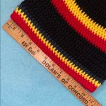 CROCHETED striped pom pom beanie hat red yellow green black unisex size OSFA Photo 3