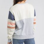 Rip Curl  Cream and Gray Crew Neck Sweater with Sporty Stripes Photo 1