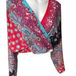 carole little Paisley Boho Blouson Faux Wrap Dolman Sleeve Top, Sz 16 Photo 2