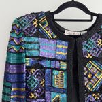 Laurence Kazar Vintage Lawrence Kazar Silk Sequin Jacket XL Disco Glam Maximalist Block Art NYE Photo 1