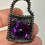 Danscraft silver tone purple flower brooch purse Photo 5