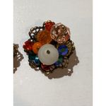 Vintage Multicolor Beaded Flower Cluster Clip On Earrings Gold Tone Retro White Photo 1