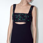 ZARA NWT  embroidered sequin Green Cutout Dress Photo 0