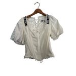 I am gia I.AM.GIA Women's White Square Neck Lace Trim Chelsey Corset Blouse Top Size S Photo 4