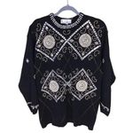PA International Vintage Women Sweater Med Black Embroidered bedazzled Holiday Photo 0