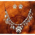 Paw Print Necklace Earrings Set Pendant 17 inch Handmade New Dog Bone An… Gold Photo 4