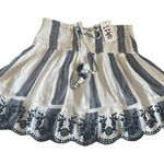 NWT America & Beyond Floral Embroidered Scalloped Hem Stripe Skirt Size S Blue Photo 0