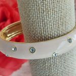 J.Crew Beautiful  Gold Tone Light Pink Hinged Bangle Bracelets Crystal Accents Photo 1