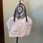 Canvas Zippered Medium Tote Bag Natural Off White Brown Faux Leather Straps Photo 6