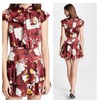 Alice + Olivia Lashay Ruffle Dress Size 4 Red Floral Mini Dres Bow Tie Neck Silk Photo 2