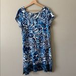 Lucky Brand Floral Leaf Print Cotton Dress Size M Knee Length Short Sleeve Blue Photo 1