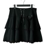 Thorn & Fable Lace trim and lace up front black mini skirt. SZ.L Size L Photo 0