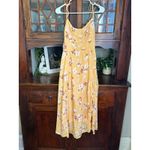 Abercrombie Fitch Yellow Floral Midi Dress Tie Straps Button Front Slit Small Photo 1