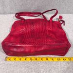 Women's Red Leather Shoulder Bag Woven Design Casual Handbag Photo 10