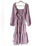 Urban Outfitters Pale Pink Gabriella Smocked Tiered Midi Dress Long Sleeves SM Photo 2