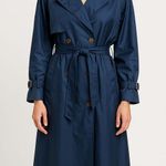 British Mist Navy Blue Long Trench Coat Size 8 β Classic Belted Vintage(C3) Photo 0