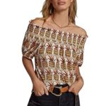 Anthropologie Porridge Viral Pineapple Bow Back Off the Shoulder Top Shirt Small Photo 1